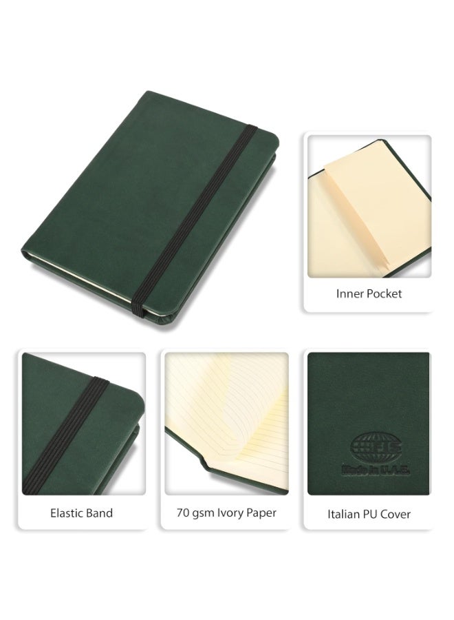 FIS® Executive Notebook, Italian PU Materials, A6 Size(105x148mm,) Round Corners, 96 Sheets, Single Ruled, 70gsm Italian Ivory Paper with Elastic Band Closure, 1 Piece, Green Color-FSNBEXA696GR - Image 3
